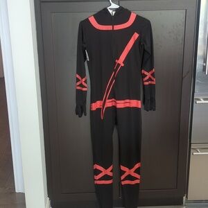 Teen Black and Red Ninja Costume Hooded Jumpsuit With Nunchuck - Size 14-16 NWT